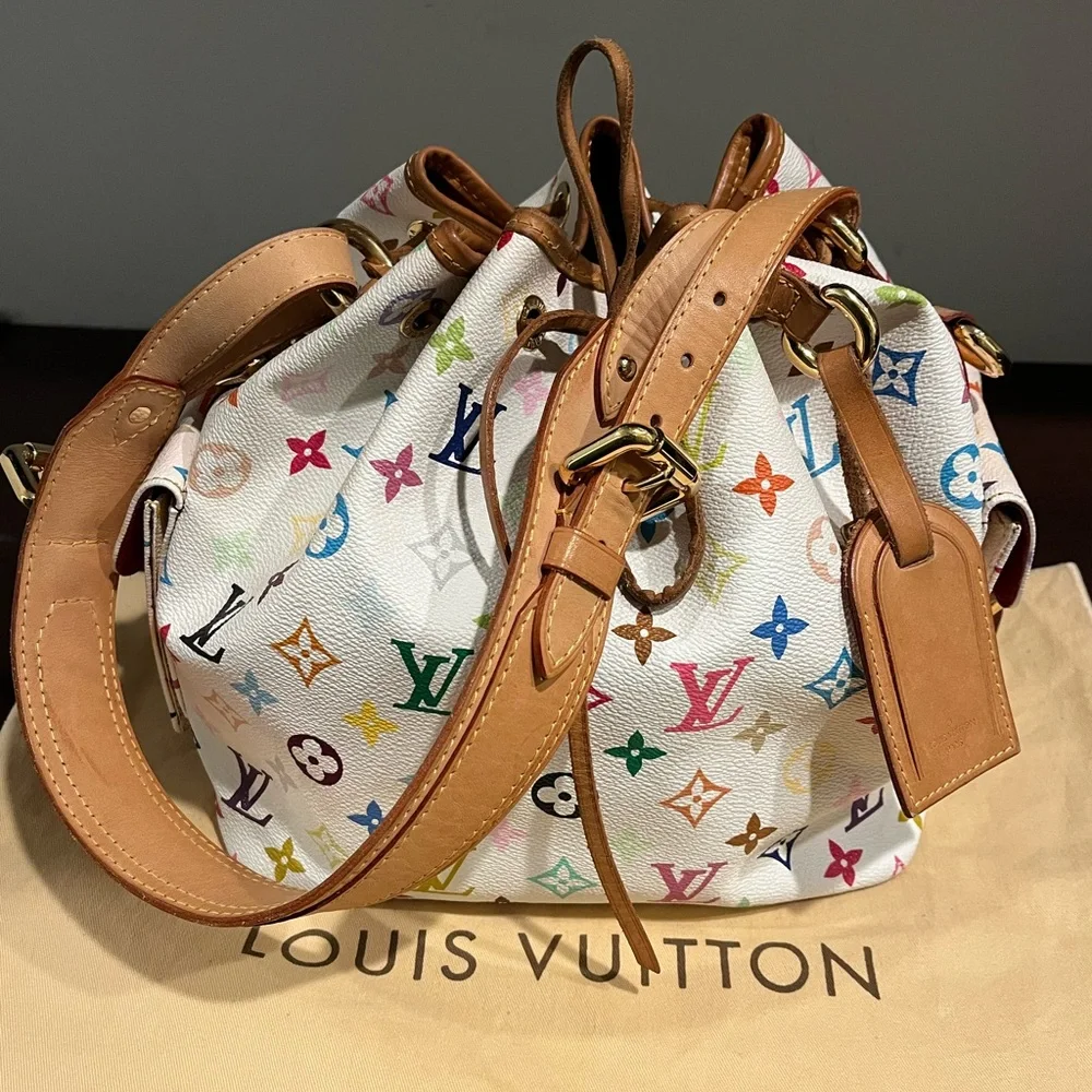 Louis Vuitton Multicolor Petite Noe White Murakami Shoulder Bag Tote - Picture 3 of 11